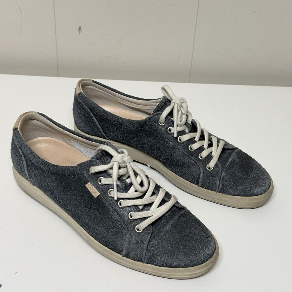 ECCO Soft 7 Nubuck Suede Leather Low Top Lace Up Sneakers Dark Gray Women 11